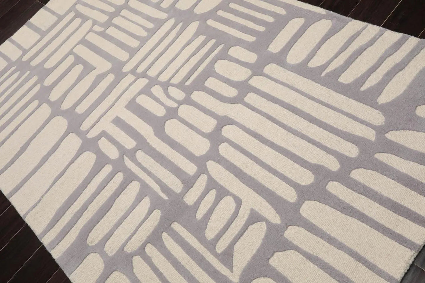 5' x8' Hand Tufted Hand Made 100% Wool Designer Modern & Contemporary  Oriental Area Rug Gray,Cream Color-3