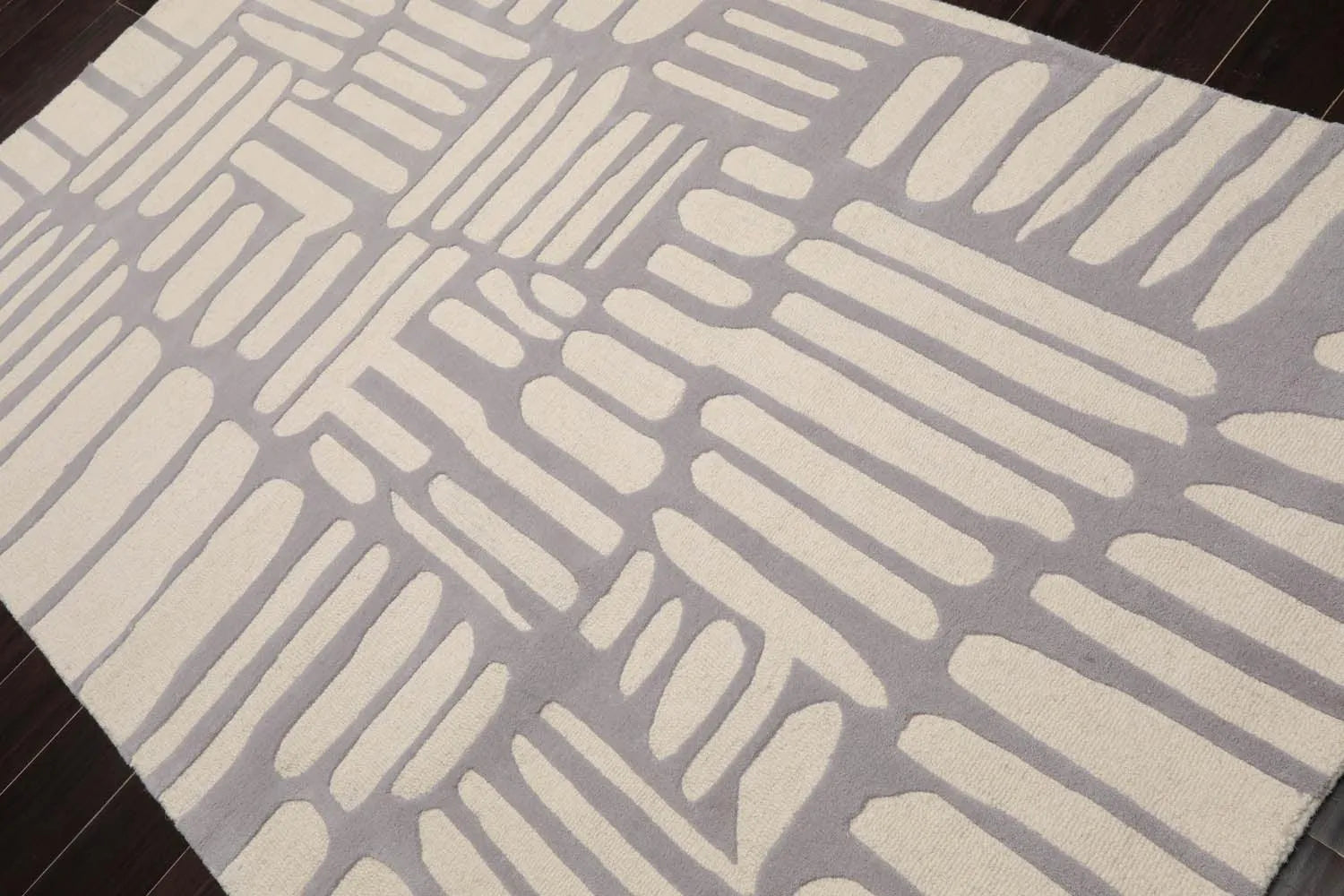 5' x8' Hand Tufted Hand Made 100% Wool Designer Modern & Contemporary  Oriental Area Rug Gray,Cream Color-3