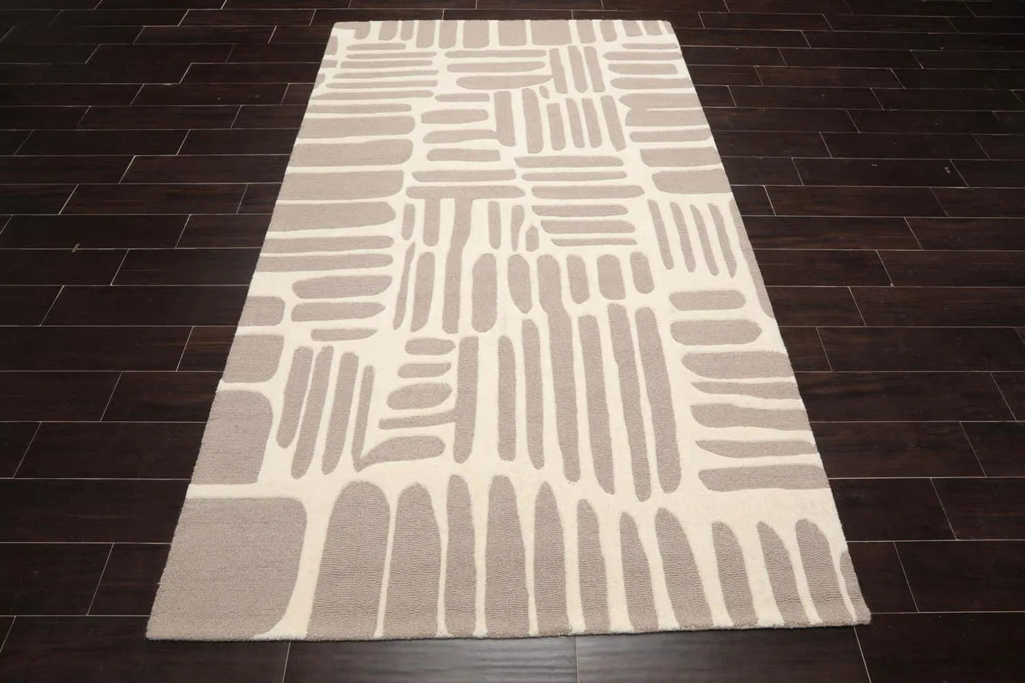 5' x8'' Hand Tufted Hand Made 100% Wool Designer Modern & Contemporary  Oriental Area Rug Taupe,Ivory Color-2