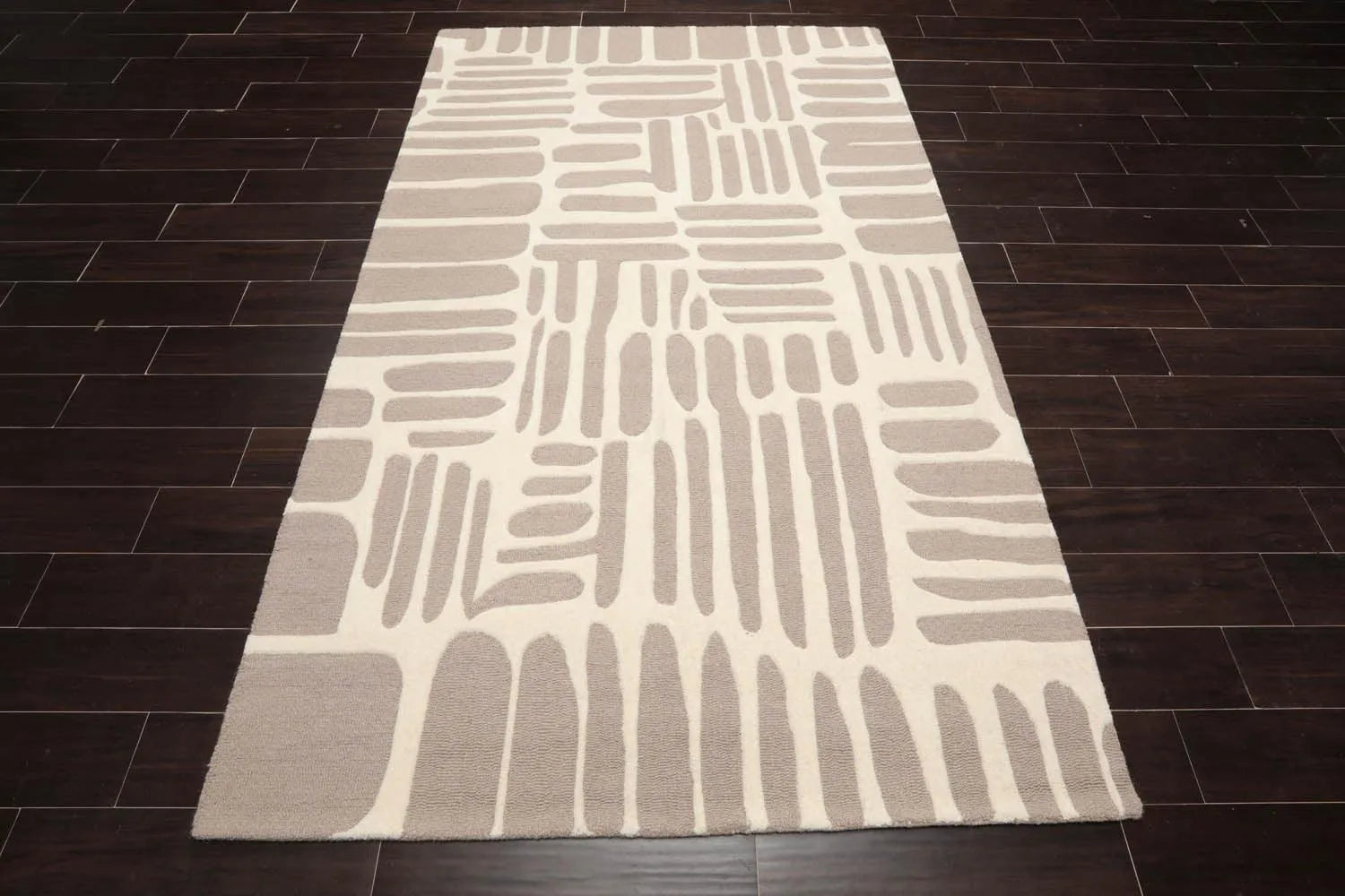 5' x8'' Hand Tufted Hand Made 100% Wool Designer Modern & Contemporary  Oriental Area Rug Taupe,Ivory Color-2
