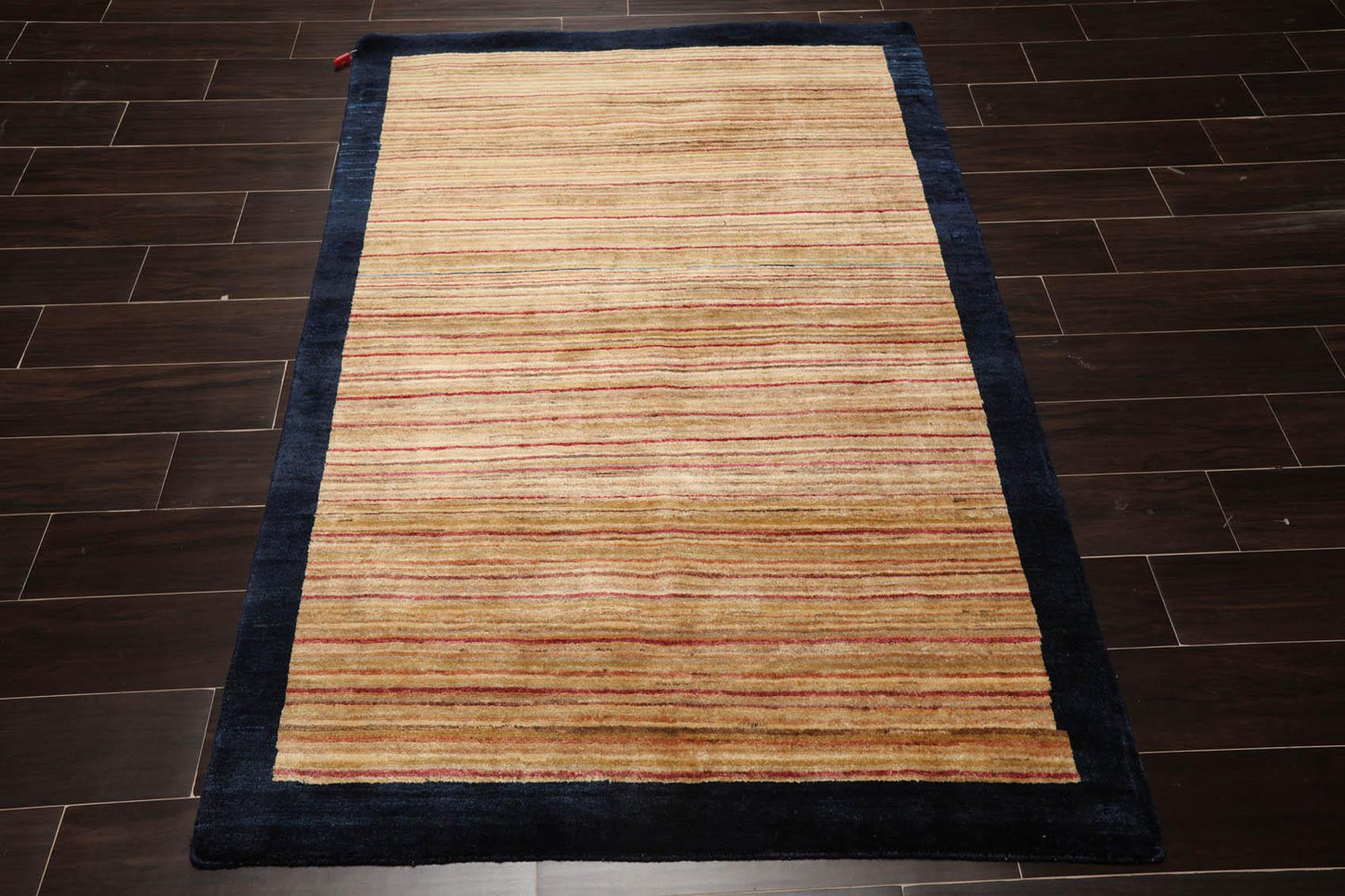 4'1" x 5'11" Hand Knotted 100% Wool Peshawar Modern Striped Area Rug Beige-1
