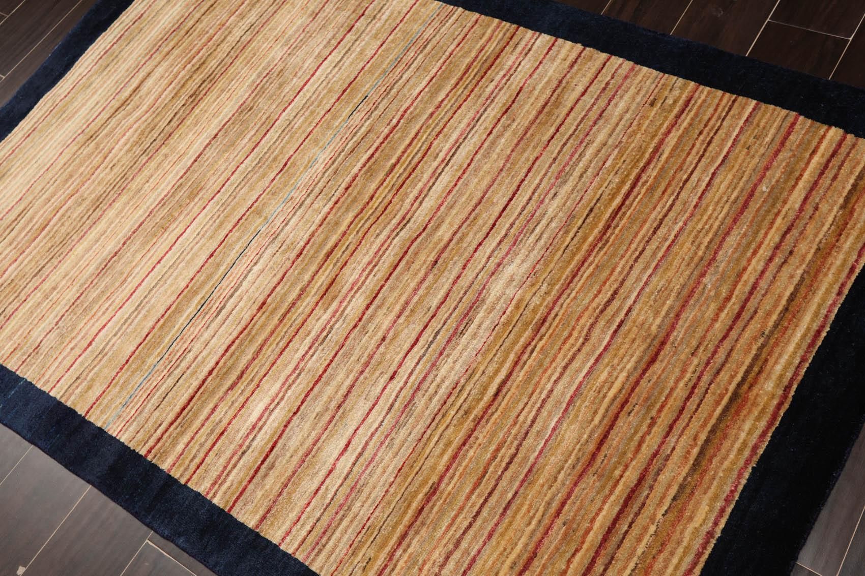 4'1" x 5'11" Hand Knotted 100% Wool Peshawar Modern Striped Area Rug Beige-2