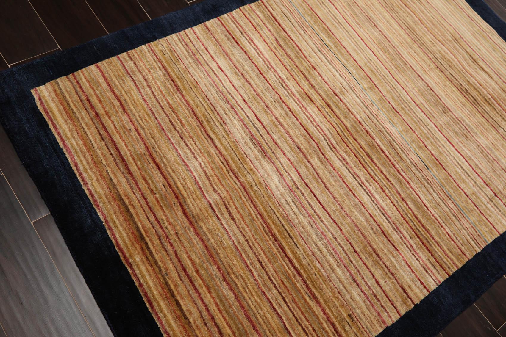 4'1" x 5'11" Hand Knotted 100% Wool Peshawar Modern Striped Area Rug Beige-3