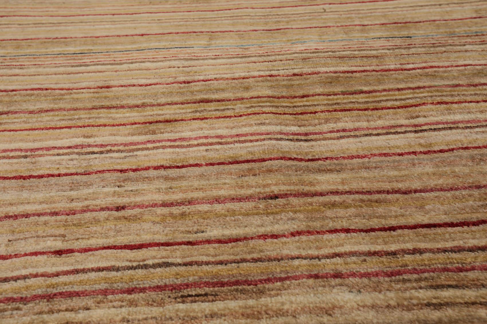 4'1" x 5'11" Hand Knotted 100% Wool Peshawar Modern Striped Area Rug Beige-4