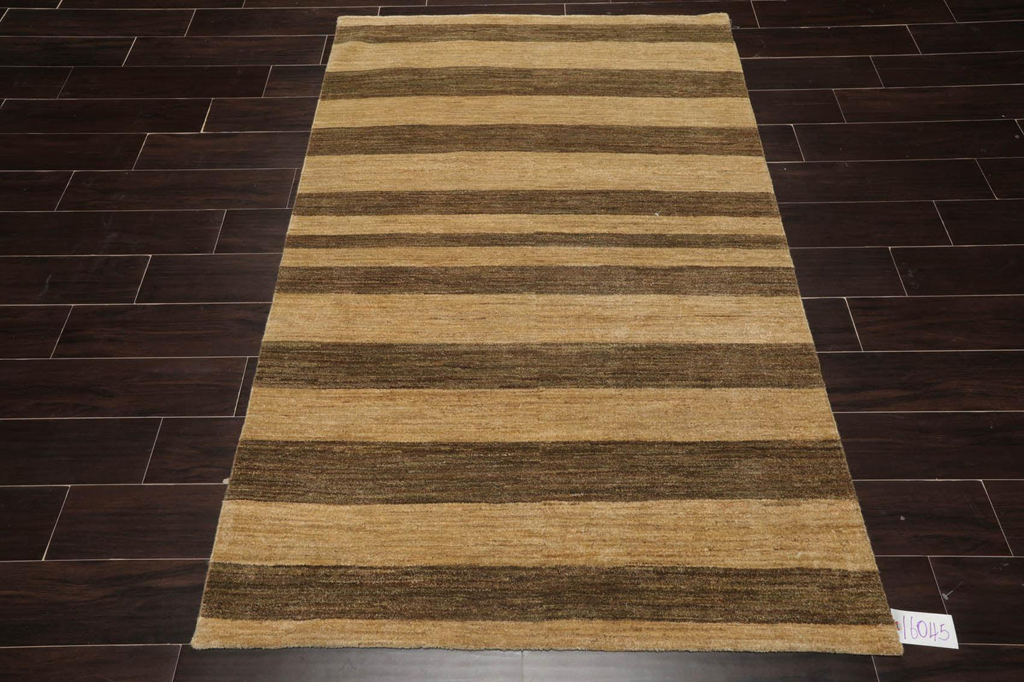 4'1" x 6'1" Hand Knotted 100% Wool Peshawar Striped Modern Area Rug Gold Brown-1