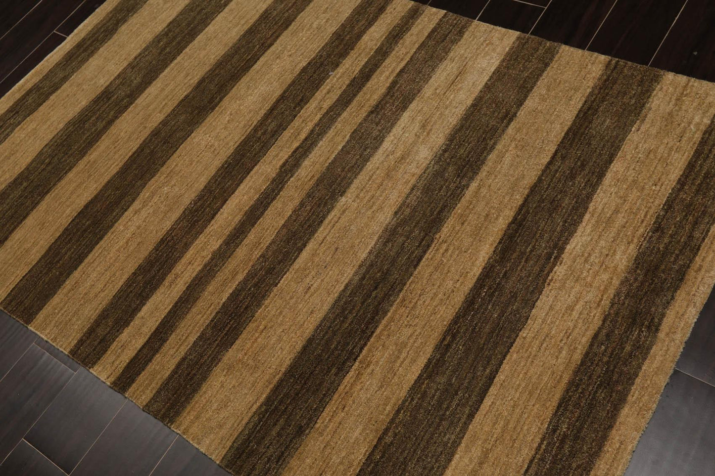 4'1" x 6'1" Hand Knotted 100% Wool Peshawar Striped Modern Area Rug Gold Brown-2