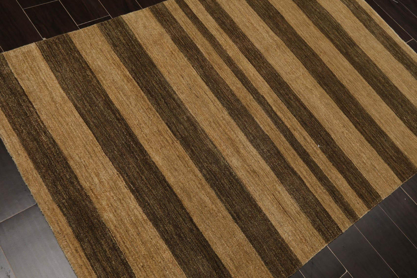 4'1" x 6'1" Hand Knotted 100% Wool Peshawar Striped Modern Area Rug Gold Brown-3