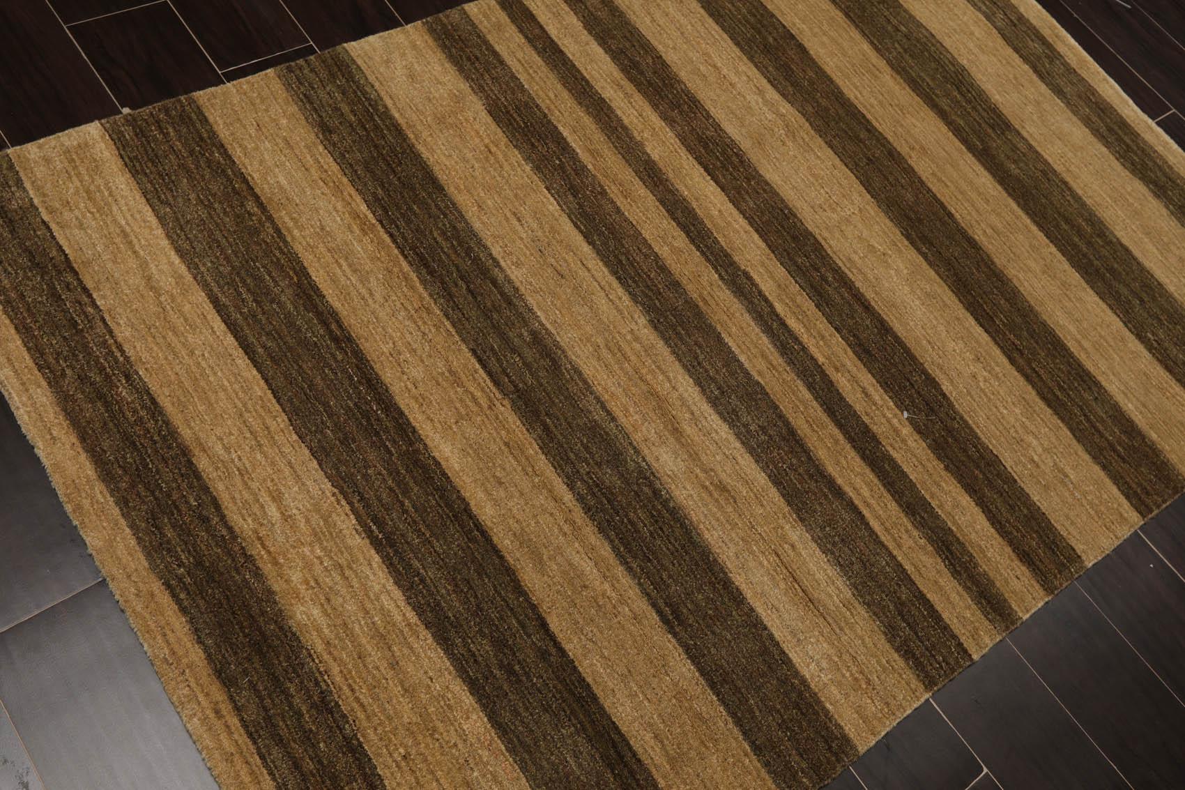 4'1" x 6'1" Hand Knotted 100% Wool Peshawar Striped Modern Area Rug Gold Brown-3