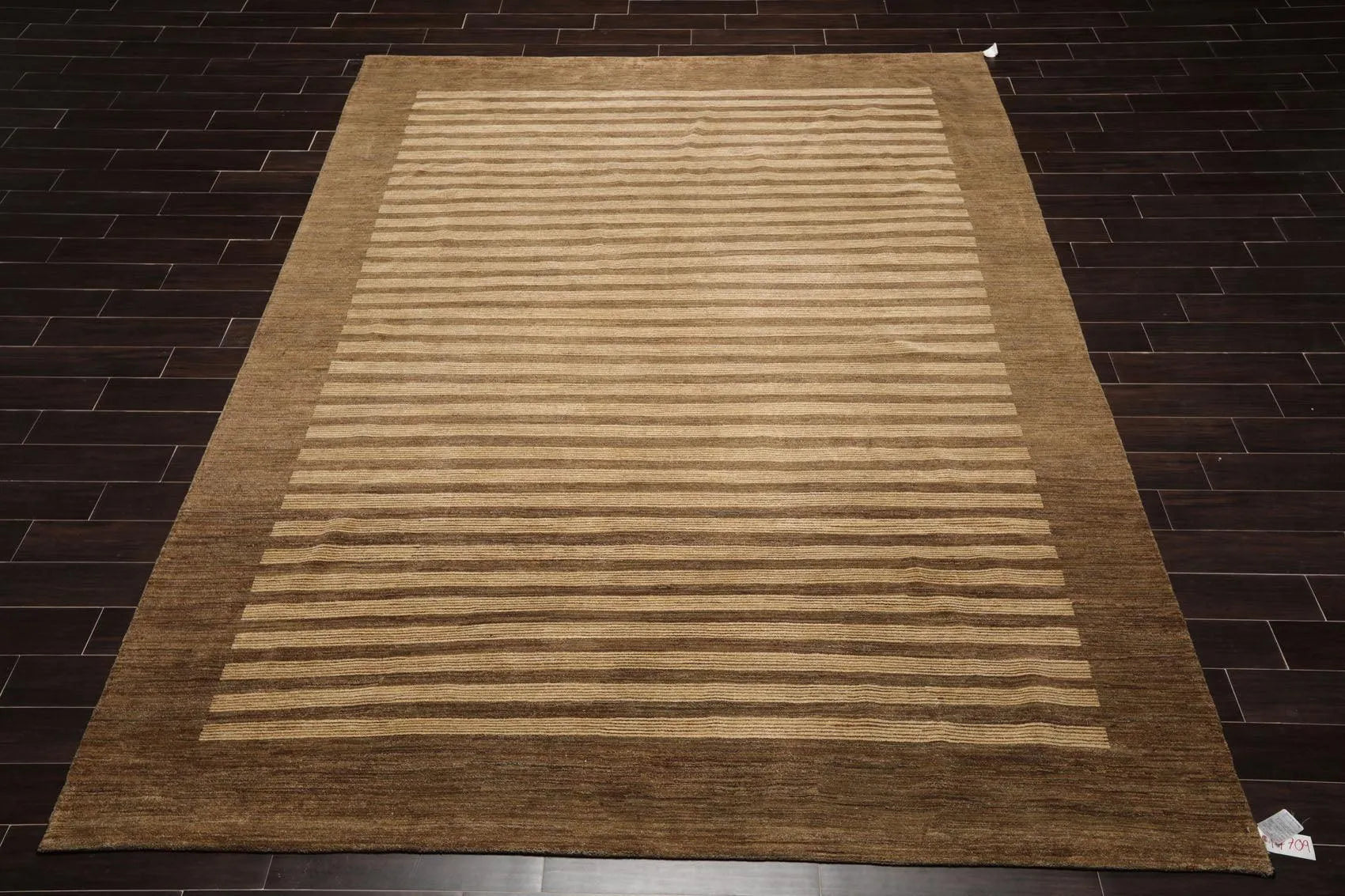 8'10'' x 11'9'' Hand Knotted Tibetan Wool Stripes Modern Stripes Area Rug Brown-1