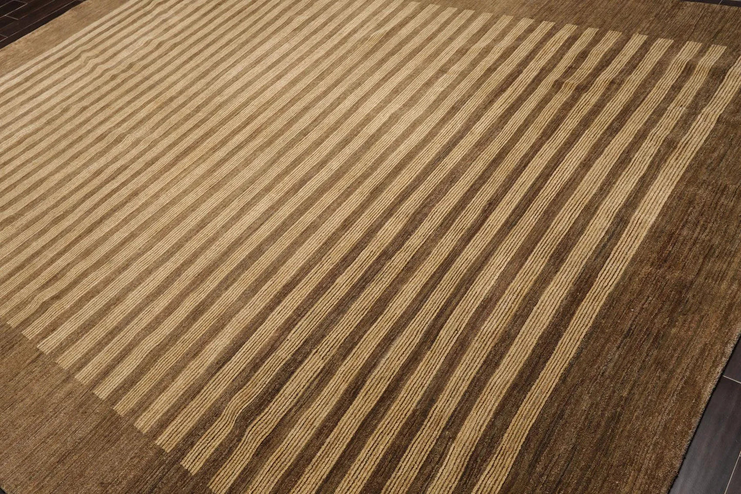8'10'' x 11'9'' Hand Knotted Tibetan Wool Stripes Modern Stripes Area Rug Brown-2