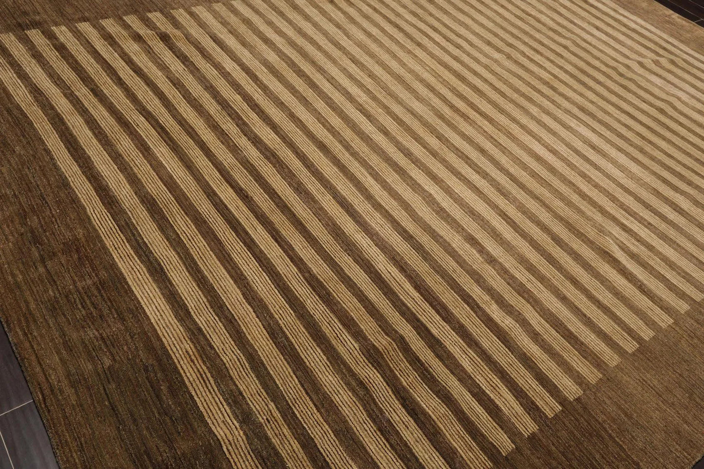 8'10'' x 11'9'' Hand Knotted Tibetan Wool Stripes Modern Stripes Area Rug Brown-3