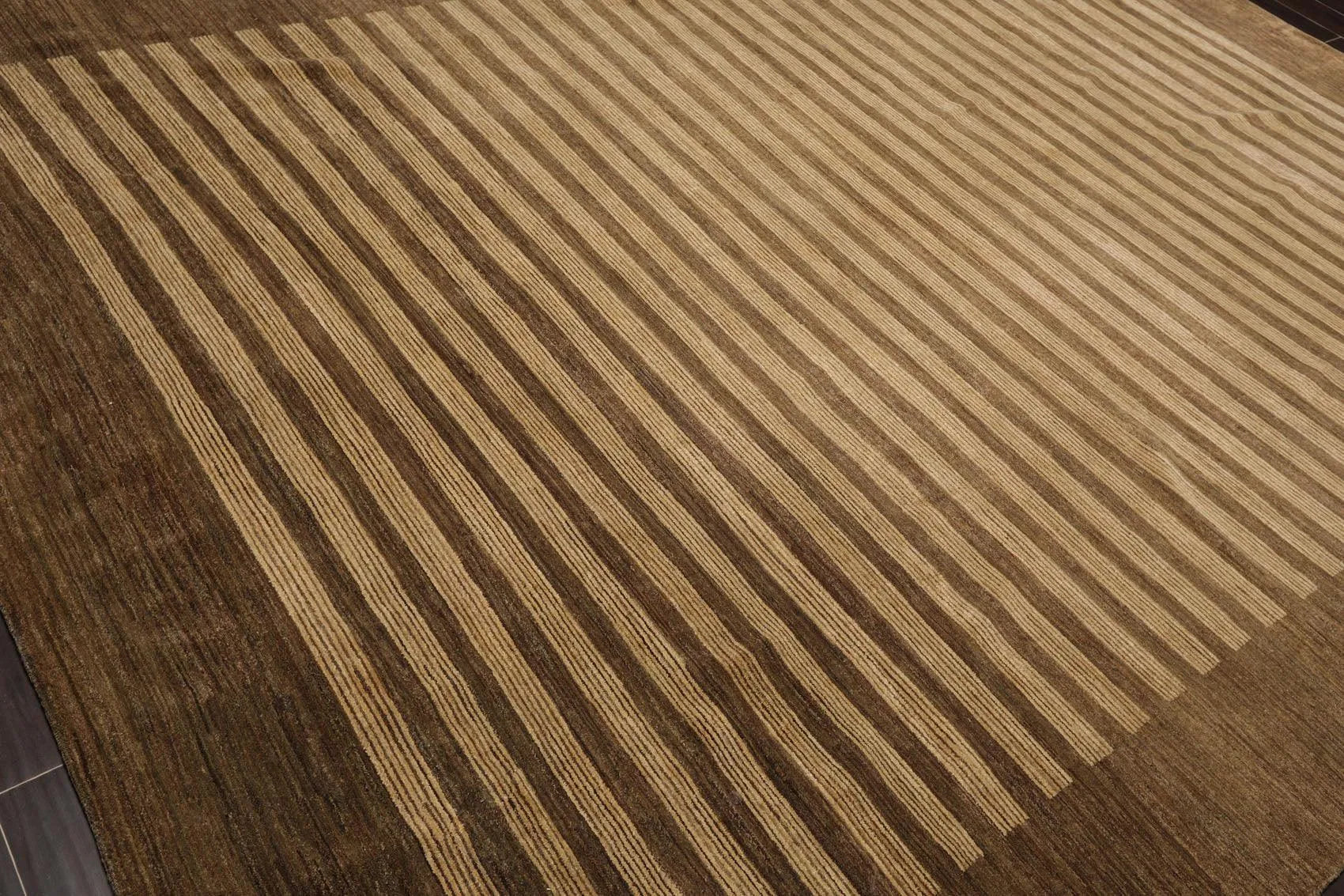 8'10'' x 11'9'' Hand Knotted Tibetan Wool Stripes Modern Stripes Area Rug Brown-3