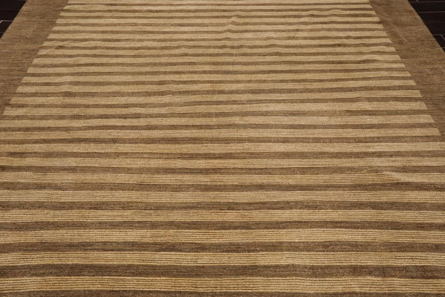 8'10'' x 11'9'' Hand Knotted Tibetan Wool Stripes Modern Stripes Area Rug Brown-4