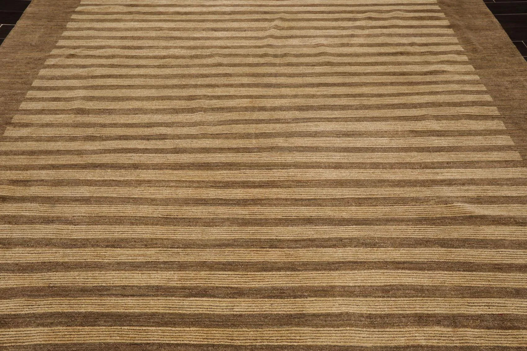 8'10'' x 11'9'' Hand Knotted Tibetan Wool Stripes Modern Stripes Area Rug Brown-4