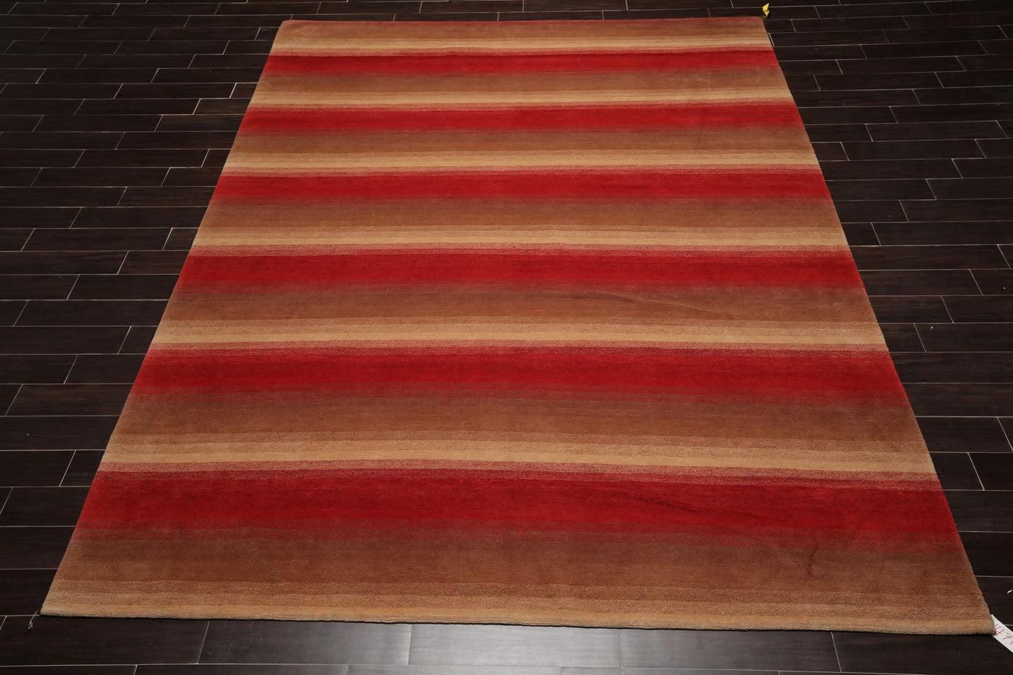 9' x 11'9" Hand Knotted Tibetan Wool Stripes Modern Oriental Area Rug Brown-1