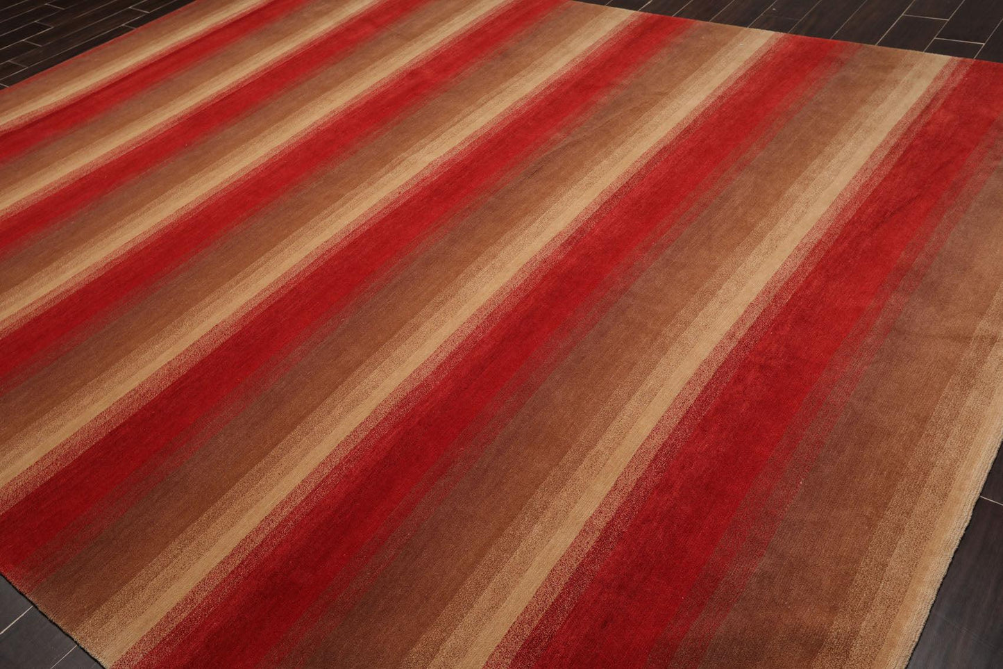 9' x 11'9" Hand Knotted Tibetan Wool Stripes Modern Oriental Area Rug Brown-2