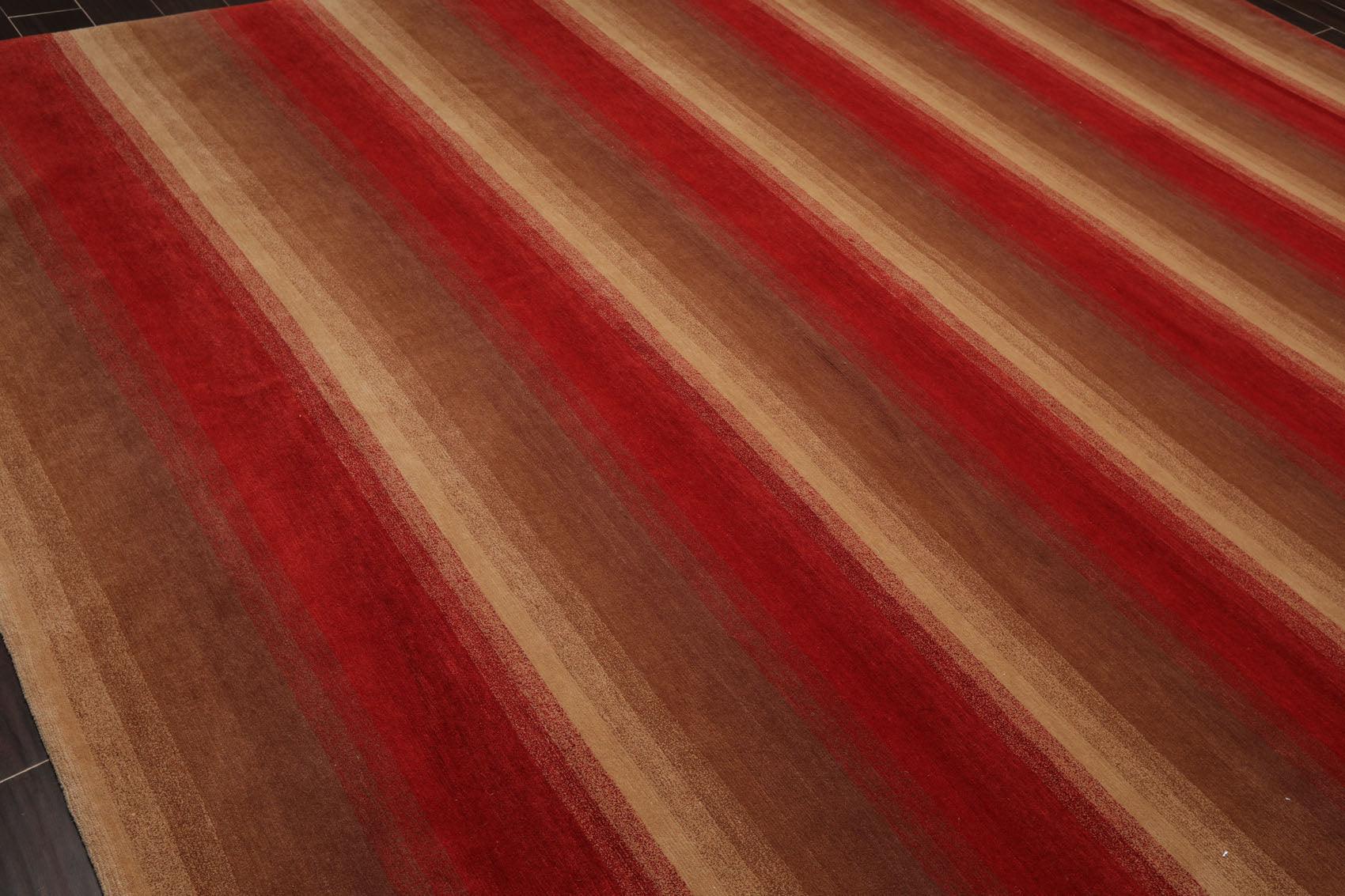 9' x 11'9" Hand Knotted Tibetan Wool Stripes Modern Oriental Area Rug Brown-3