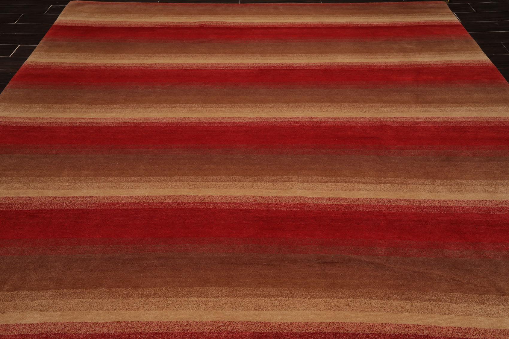 9' x 11'9" Hand Knotted Tibetan Wool Stripes Modern Oriental Area Rug Brown-4
