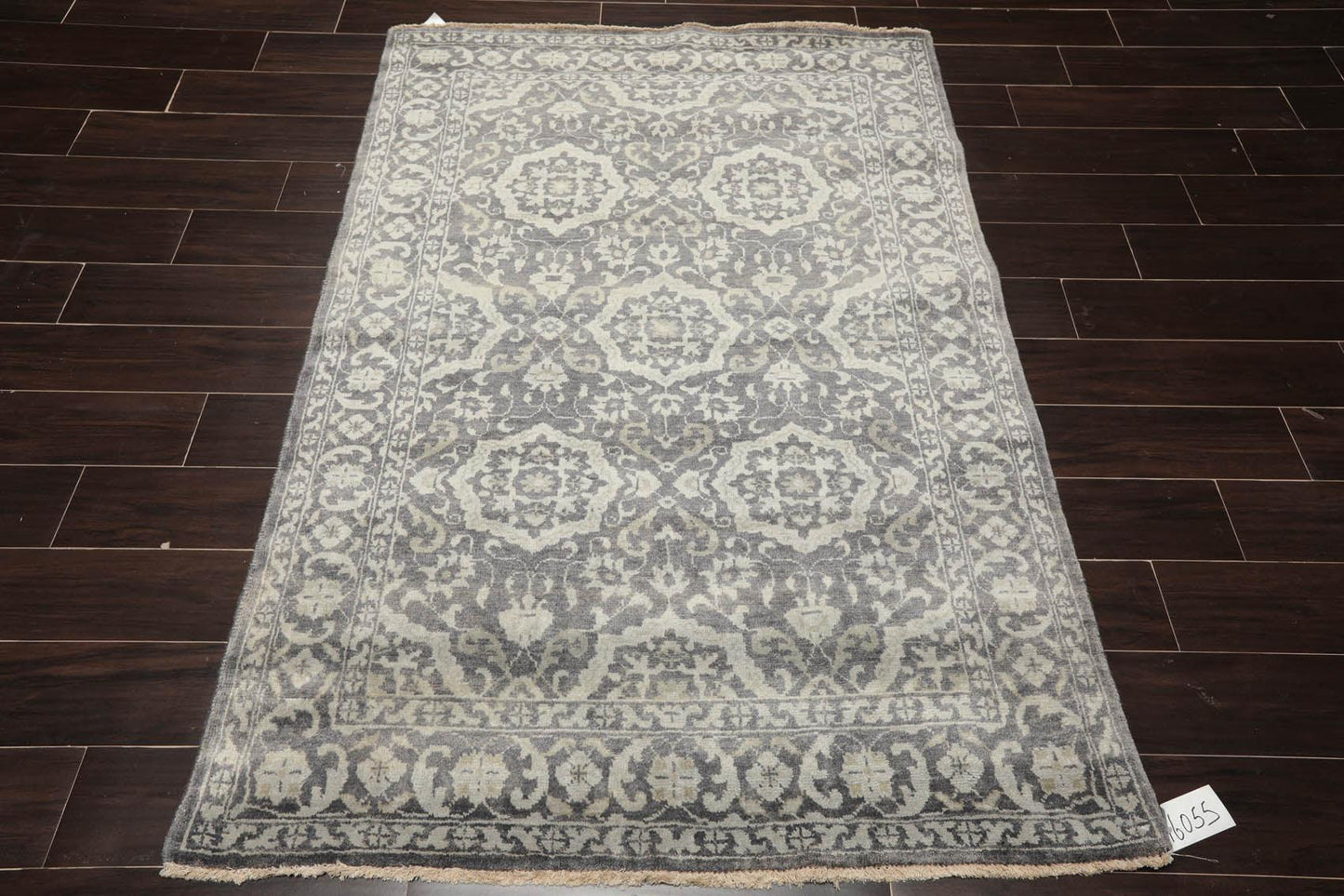 4'x5'10" Hand Knotted 100% Wool Transitional Oriental Area Rug Tone on Tone Gray-1
