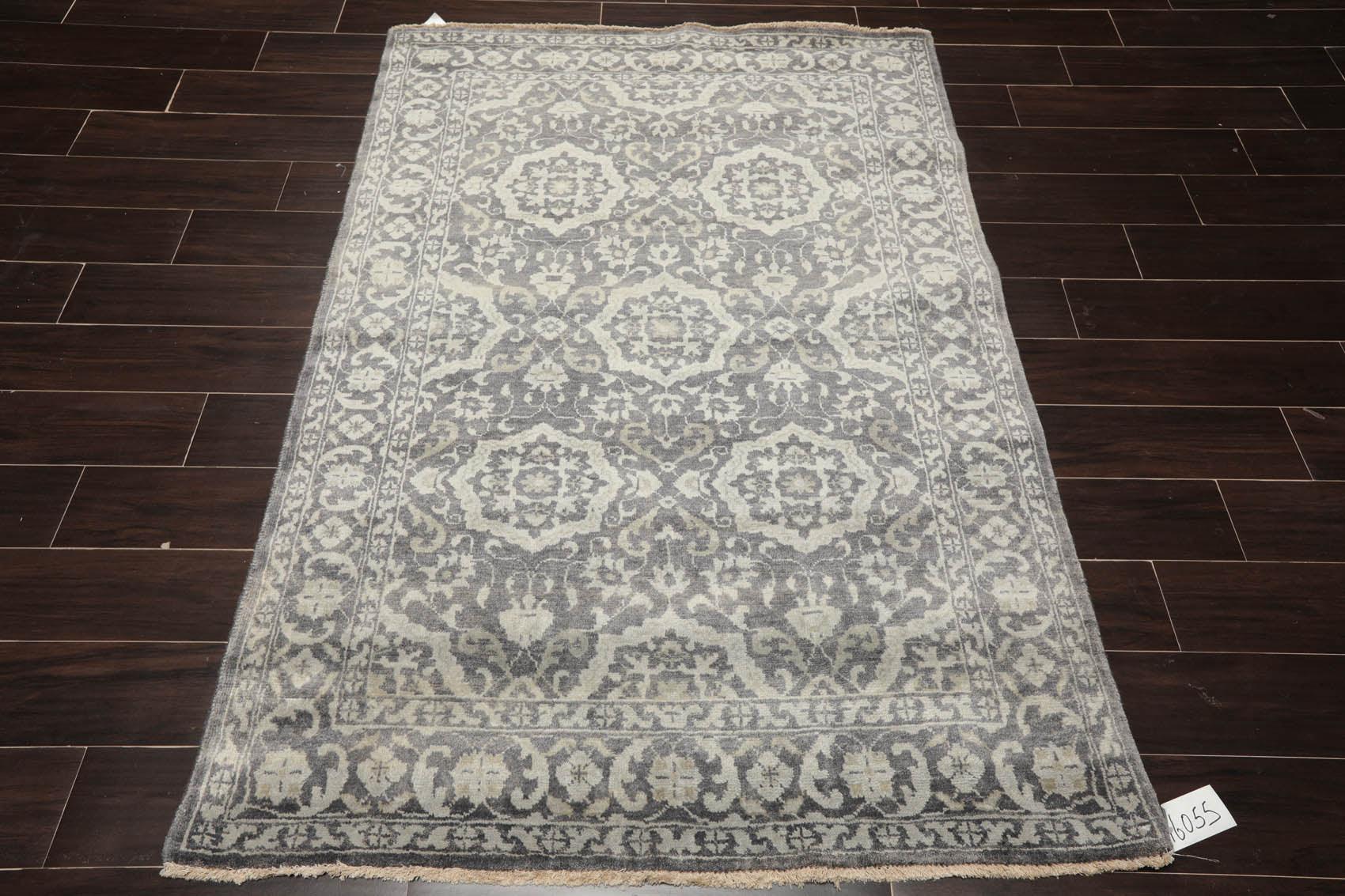 4'x5'10" Hand Knotted 100% Wool Transitional Oriental Area Rug Tone on Tone Gray-1