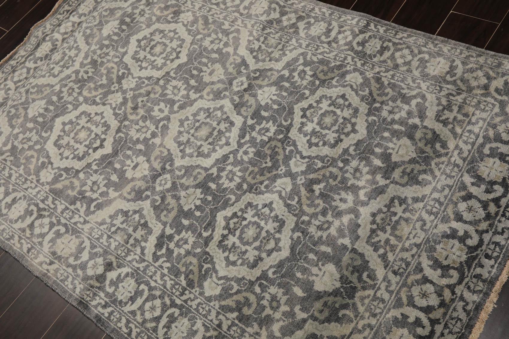 4'x5'10" Hand Knotted 100% Wool Transitional Oriental Area Rug Tone on Tone Gray-2
