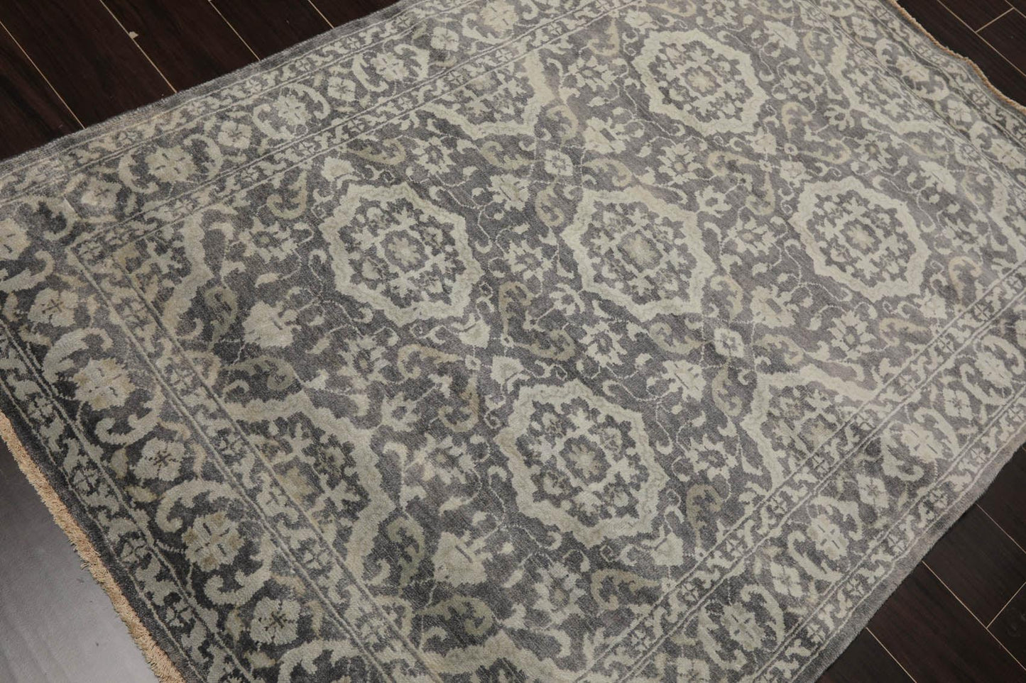 4'x5'10" Hand Knotted 100% Wool Transitional Oriental Area Rug Tone on Tone Gray-3