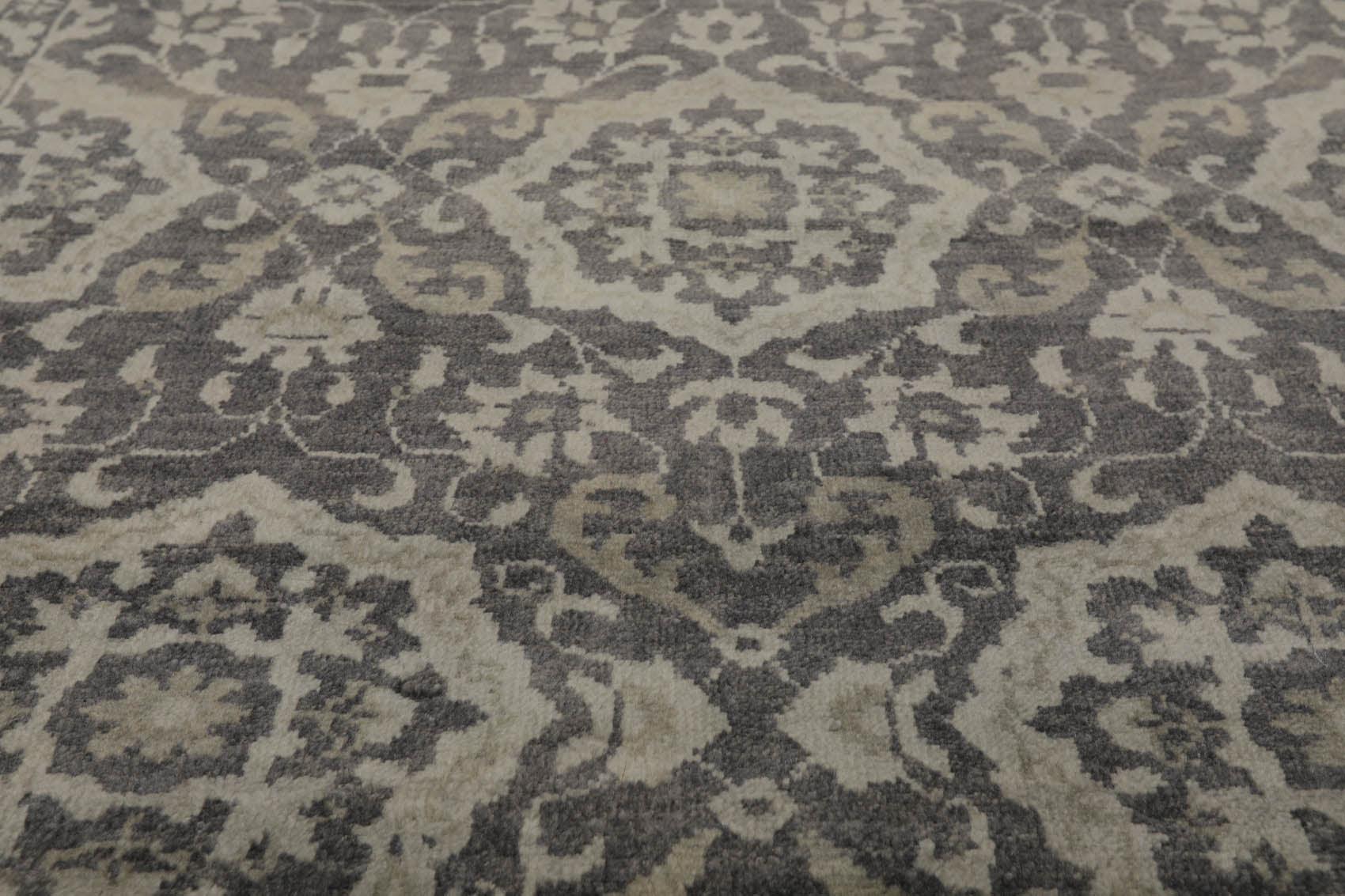 4'x5'10" Hand Knotted 100% Wool Transitional Oriental Area Rug Tone on Tone Gray-4