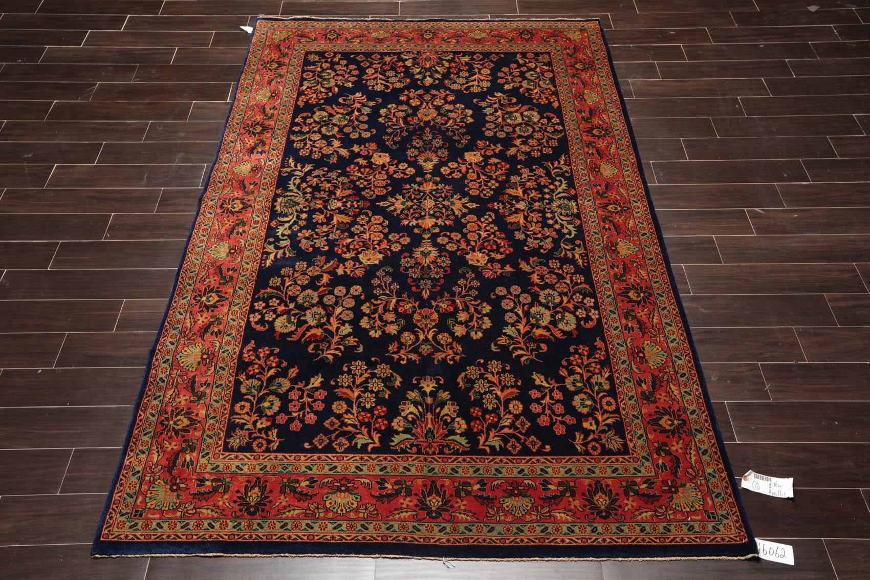 5'9" x 9'2" Hand Knotted 100% Wool Traditional Sarouk Oriental Area Rug Navy-1