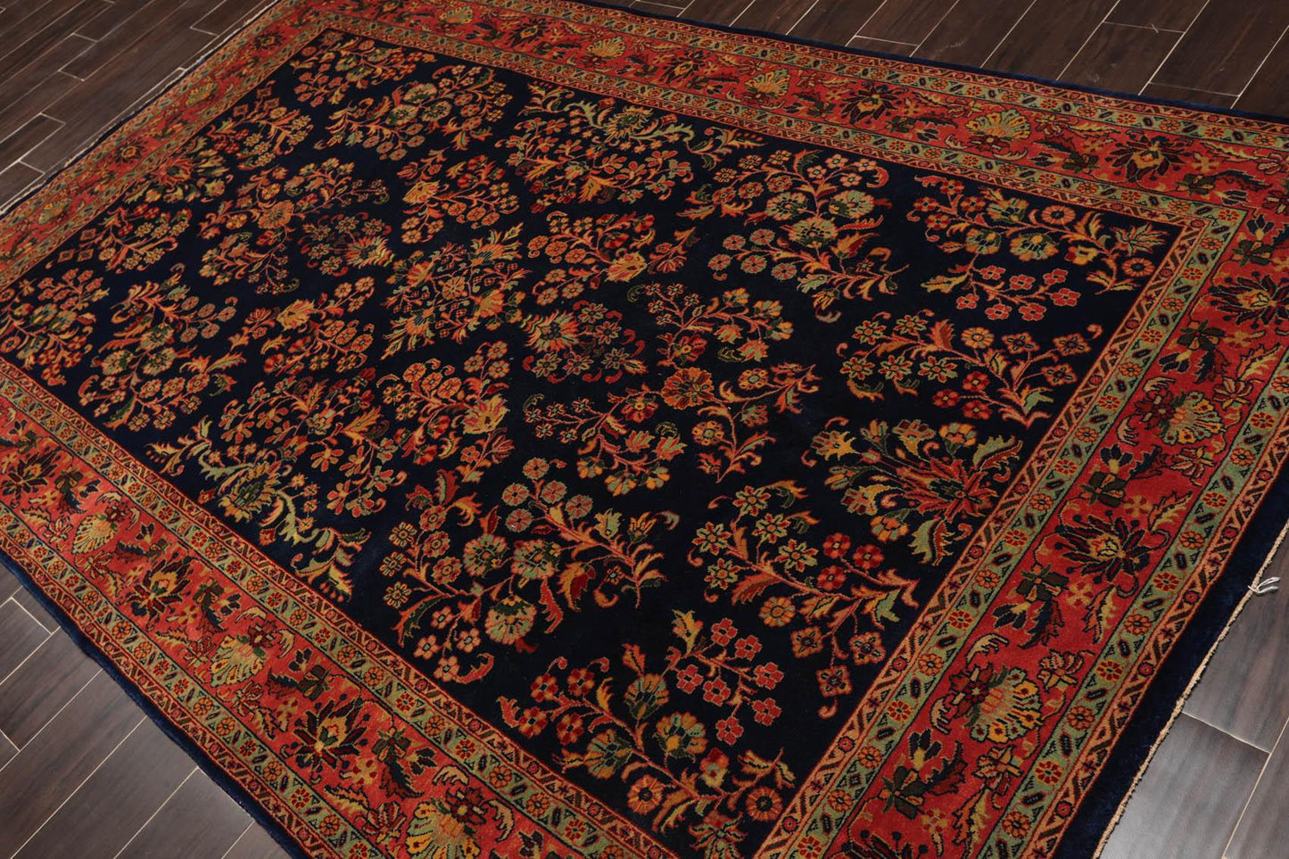 5'9" x 9'2" Hand Knotted 100% Wool Traditional Sarouk Oriental Area Rug Navy-2