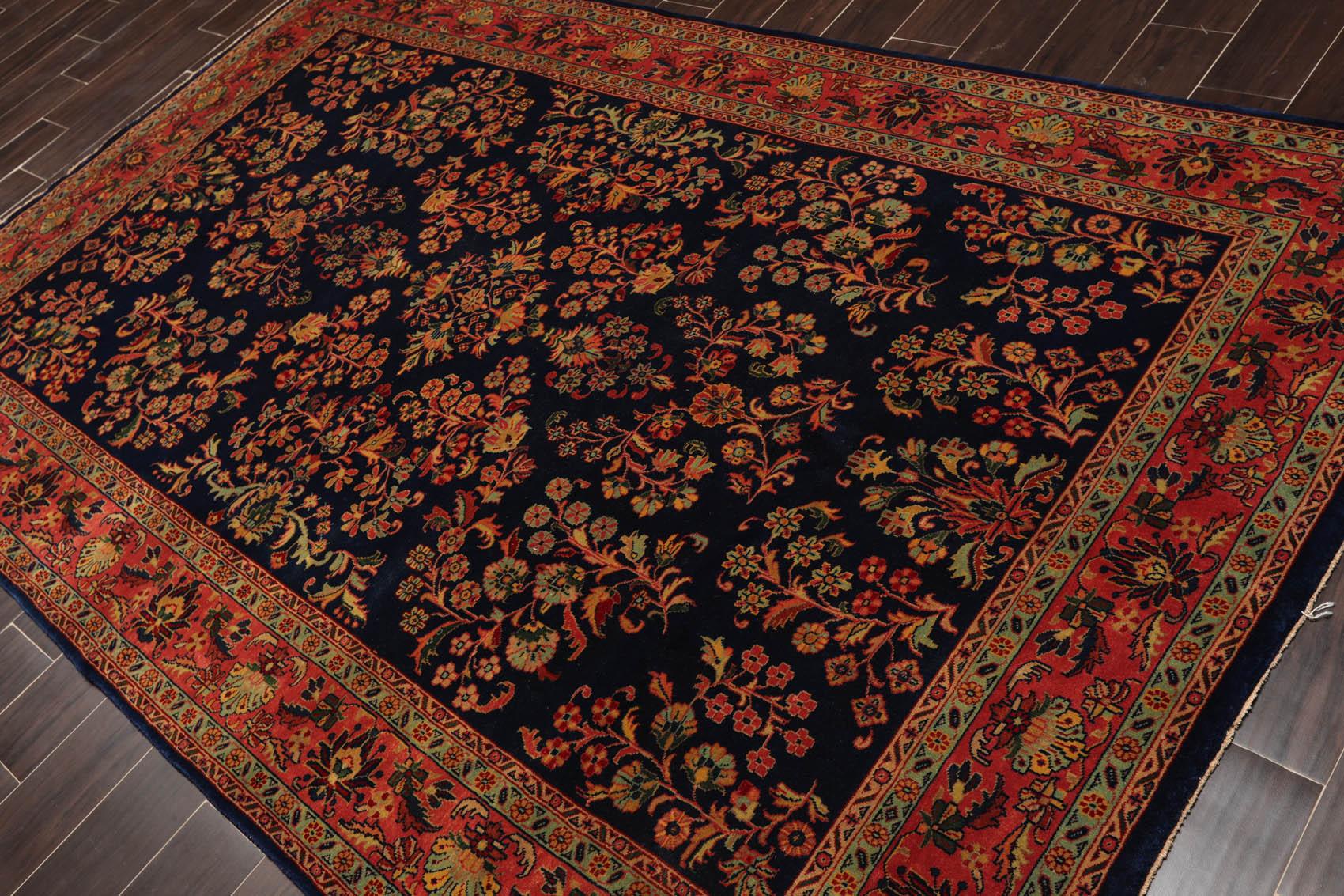 5'9" x 9'2" Hand Knotted 100% Wool Traditional Sarouk Oriental Area Rug Navy-2
