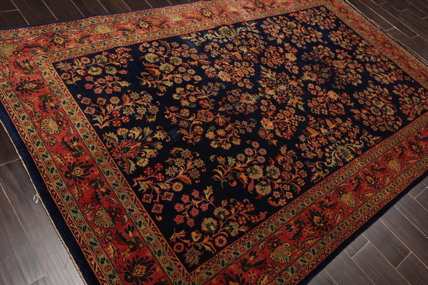 5'9" x 9'2" Hand Knotted 100% Wool Traditional Sarouk Oriental Area Rug Navy-3