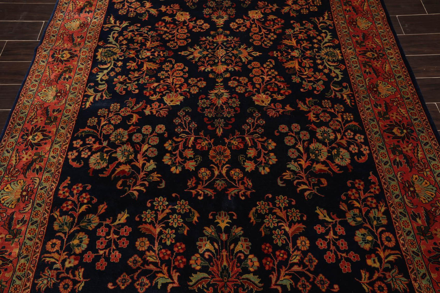 5'9" x 9'2" Hand Knotted 100% Wool Traditional Sarouk Oriental Area Rug Navy-4
