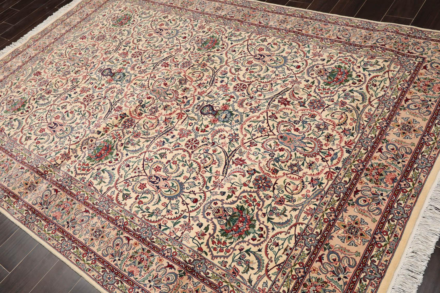 6'3" x 9'1" Hand Knotted 100% Wool Nain 16/18 Pak Persian 300 KPSI Area Rug Cream-3