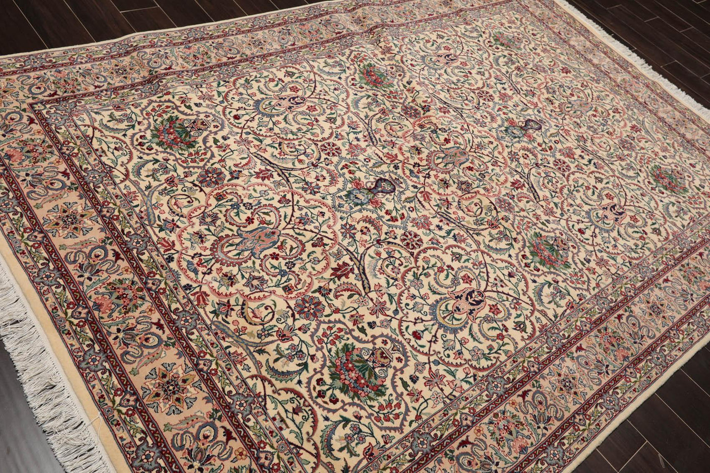 6'3" x 9'1" Hand Knotted 100% Wool Nain 16/18 Pak Persian 300 KPSI Area Rug Cream-4