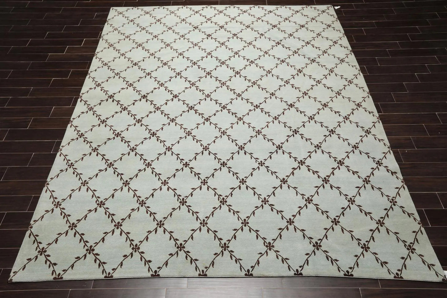 9' x 11'10'' Hand Knotted Tibetan 100% Wool Trellis Oriental Area Rug Sea Foam-1