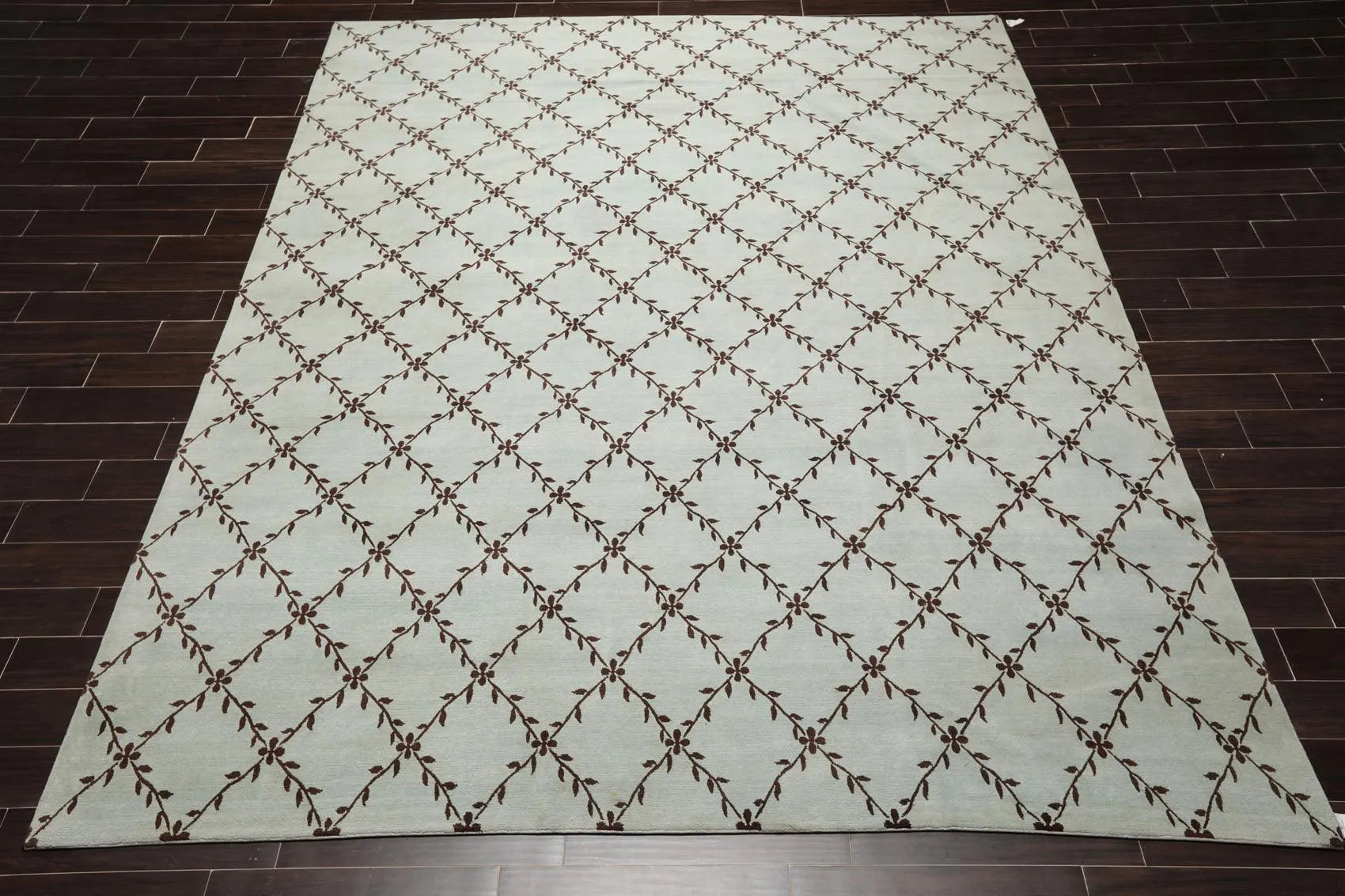 9' x 11'10'' Hand Knotted Tibetan 100% Wool Trellis Oriental Area Rug Sea Foam-1
