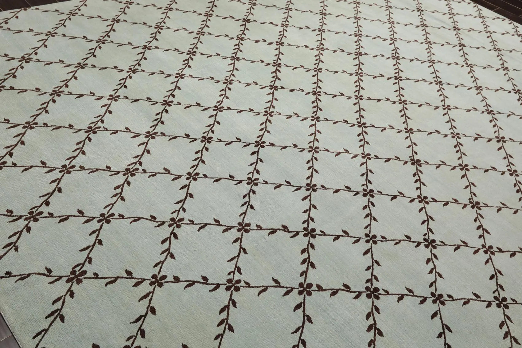 9' x 11'10'' Hand Knotted Tibetan 100% Wool Trellis Oriental Area Rug Sea Foam-3