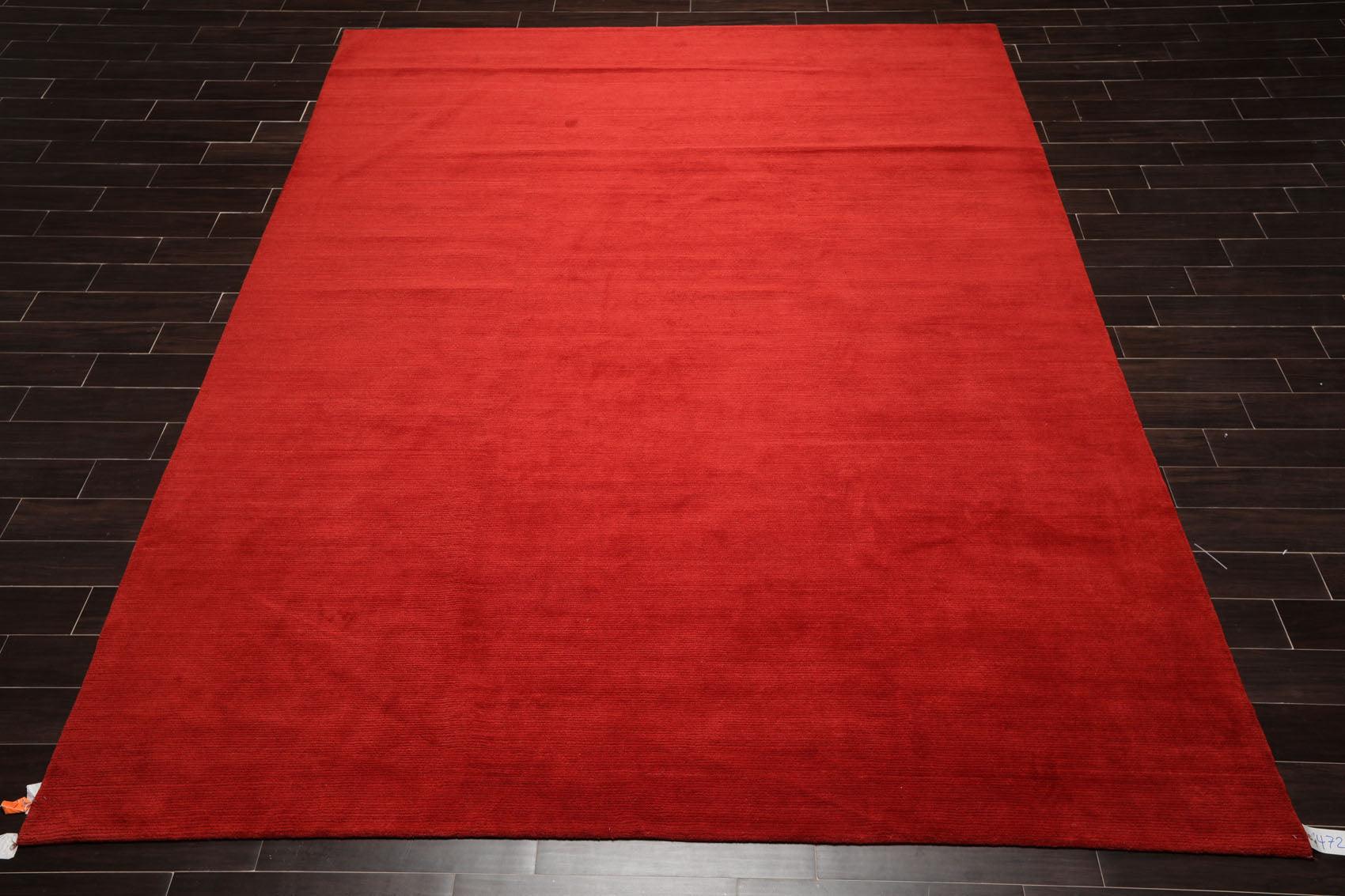 9'1" x 11'11" Hand Knotted Tibetan Wool Ribbed Designer Oriental Area Rug Red-1