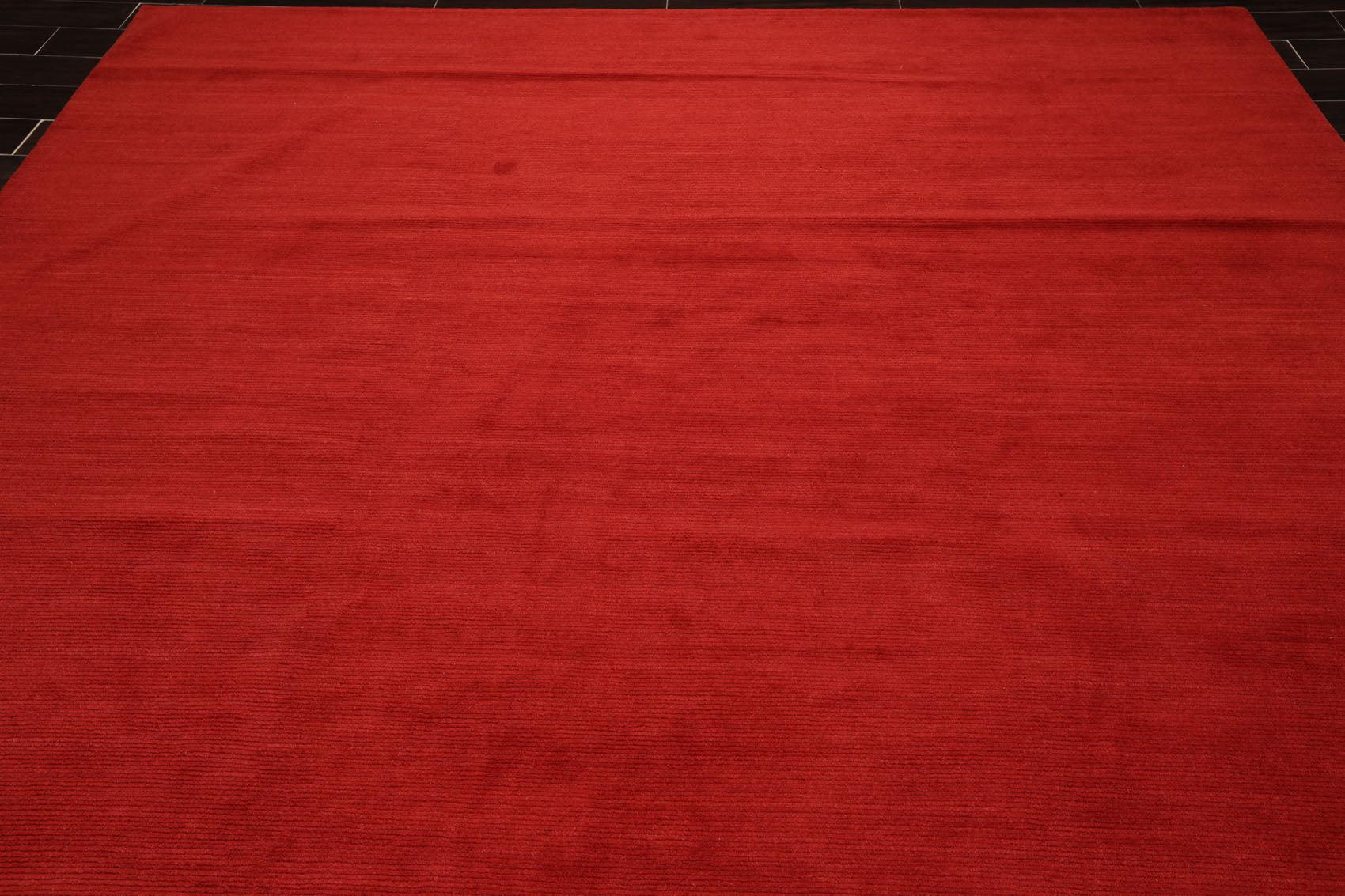 9'1" x 11'11" Hand Knotted Tibetan Wool Ribbed Designer Oriental Area Rug Red-4