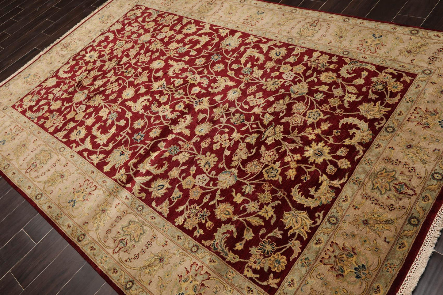 6'3" x 9'2" Hand Knotted 100% Wool Traditional Agra Oriental Area Rug Wine-2