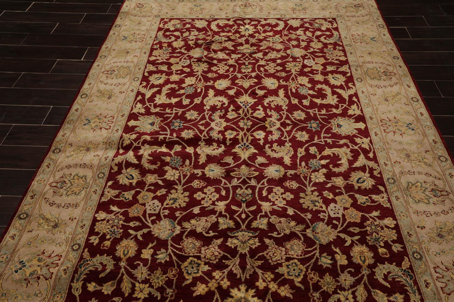 6'3" x 9'2" Hand Knotted 100% Wool Traditional Agra Oriental Area Rug Wine-4