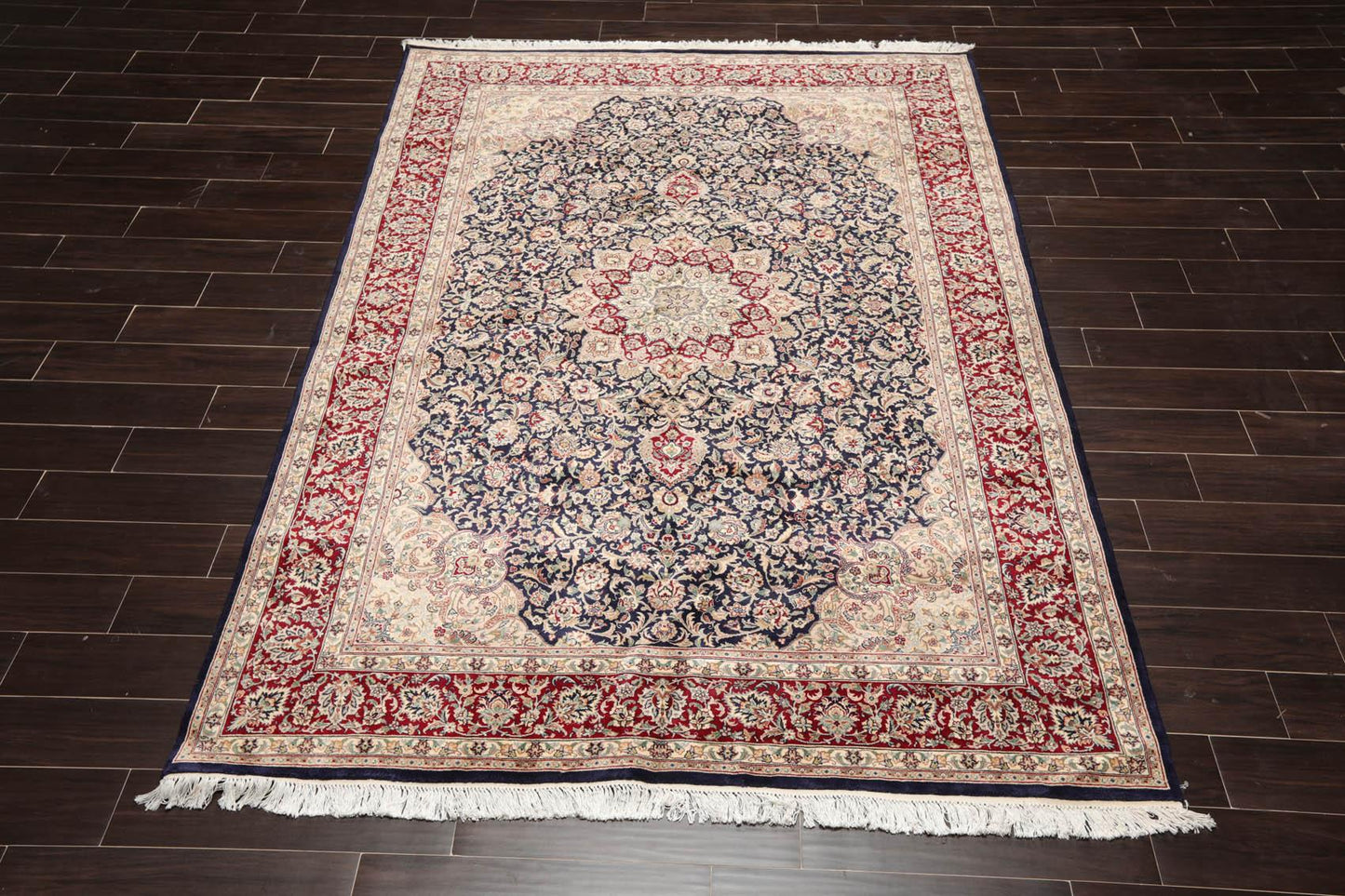 6'8" x 9'' Hand Knotted Wool Tabriz 16/18 Pak Persian 300 KPSI Area Rug Navy-2