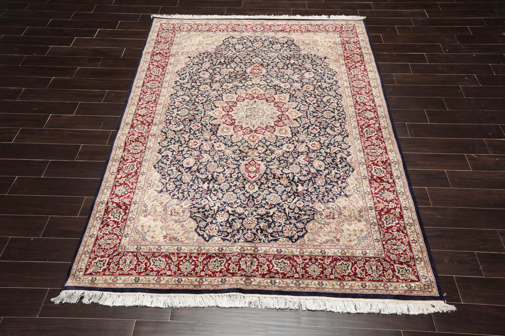 6'8" x 9'' Hand Knotted Wool Tabriz 16/18 Pak Persian 300 KPSI Area Rug Navy-2