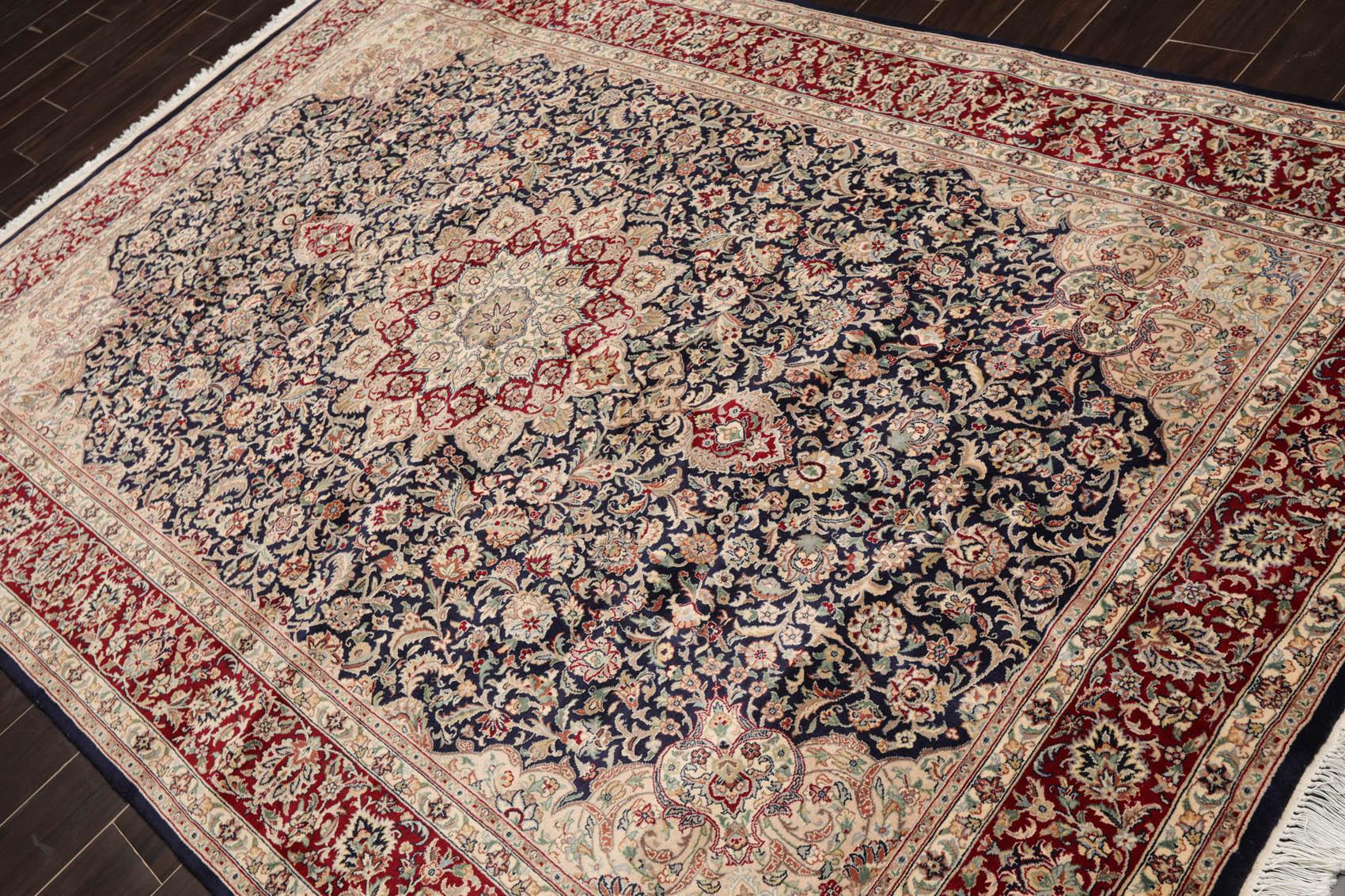 6'8" x 9'' Hand Knotted Wool Tabriz 16/18 Pak Persian 300 KPSI Area Rug Navy-3