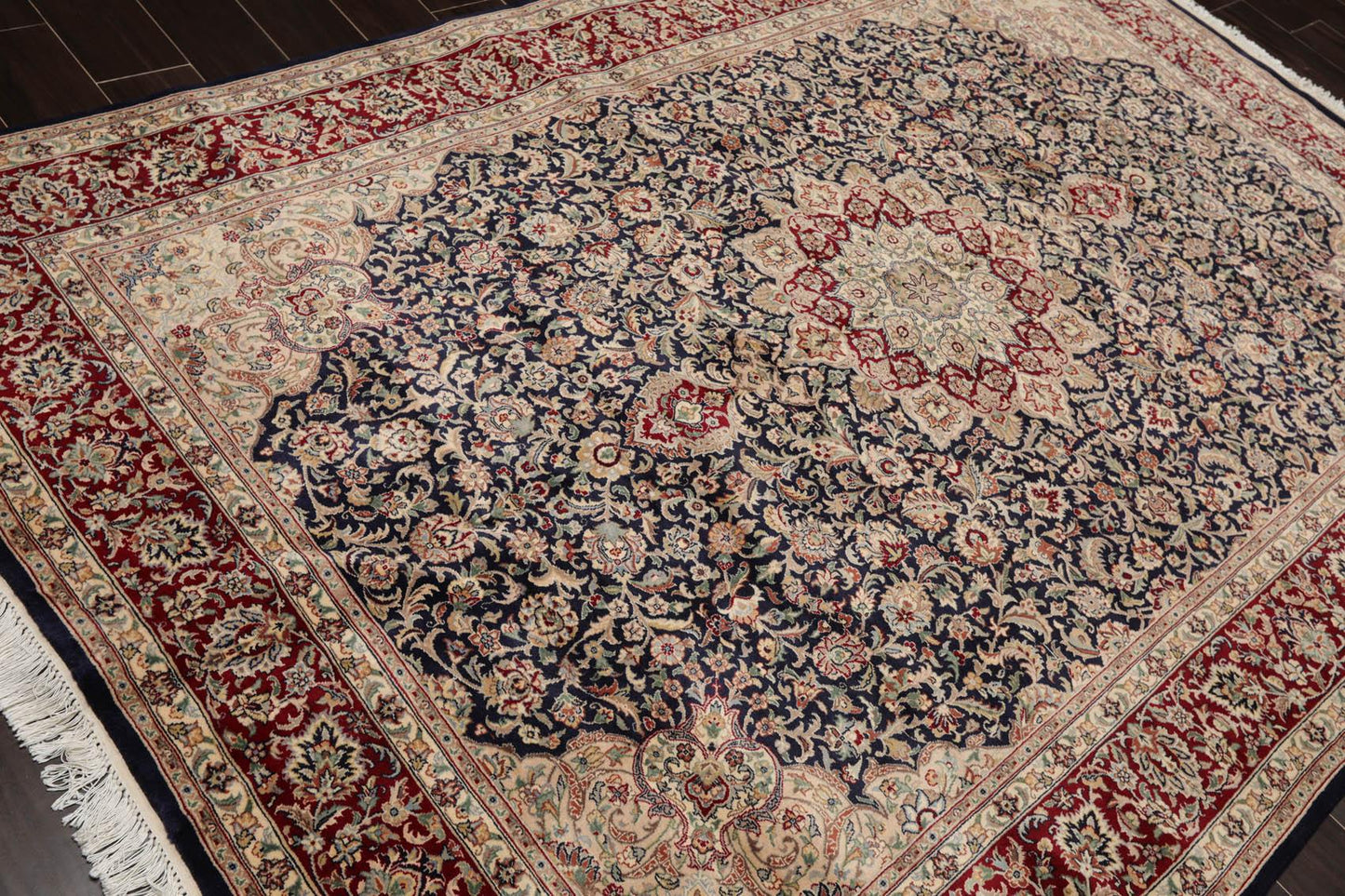 6'8" x 9'' Hand Knotted Wool Tabriz 16/18 Pak Persian 300 KPSI Area Rug Navy-4