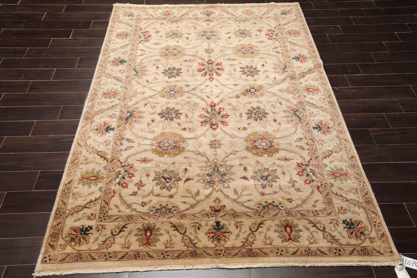 5'11" x 8'9" Hand Knotted 100% Wool Traditional Agra Oriental Area Rug Beige-1