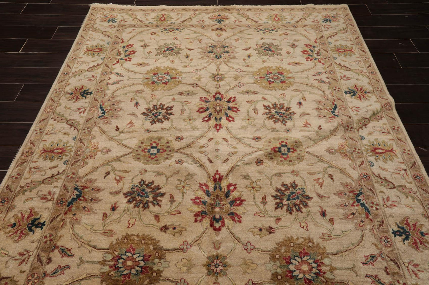5'11" x 8'9" Hand Knotted 100% Wool Traditional Agra Oriental Area Rug Beige-4