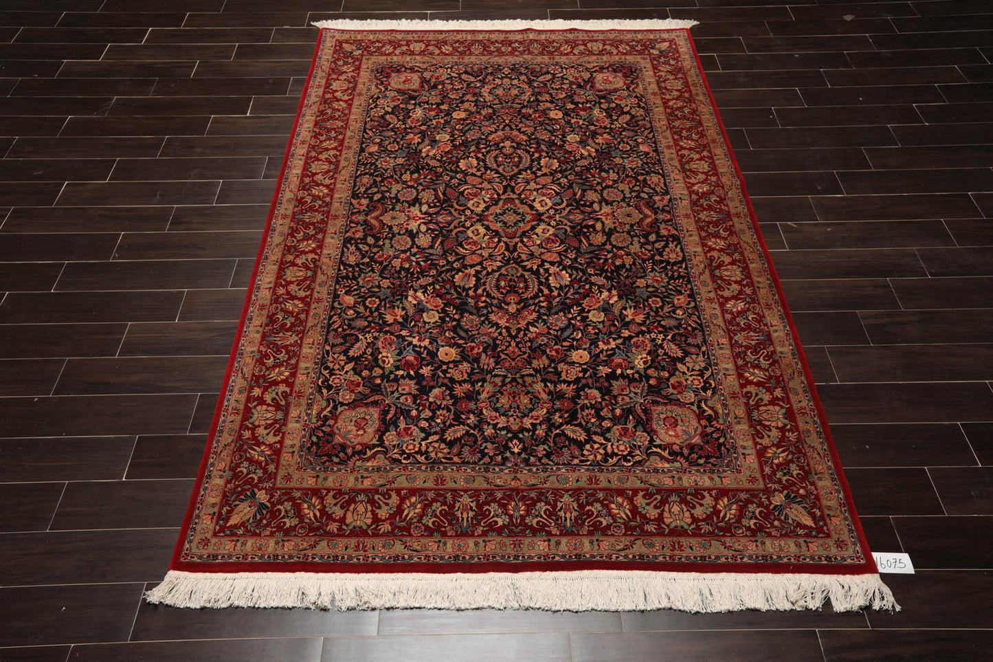 5'11" x 9' Hand Knotted Wool 300 KPSI Sarouk Oriental Area Rug Midnight Blue-3