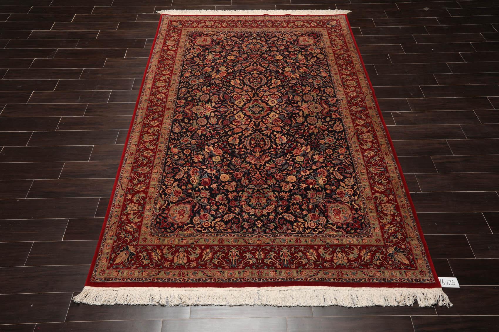 5'11" x 9' Hand Knotted Wool 300 KPSI Sarouk Oriental Area Rug Midnight Blue-3