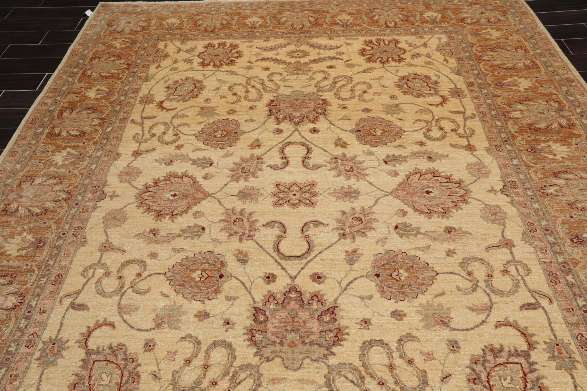 8'2" x 11'4" Hand Knotted Wool Stone Wash Peshawar Vegetable Dyes Area Rug Beige-3